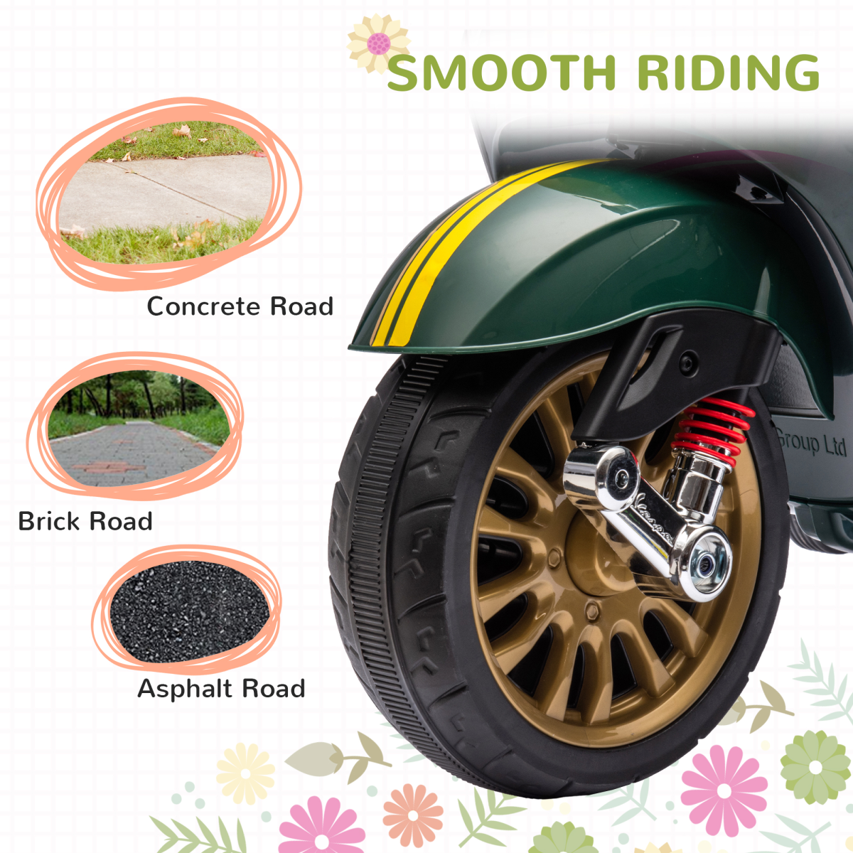 AIYAPLAY Vespa 12V Kids Electric Bike with Training Wheels