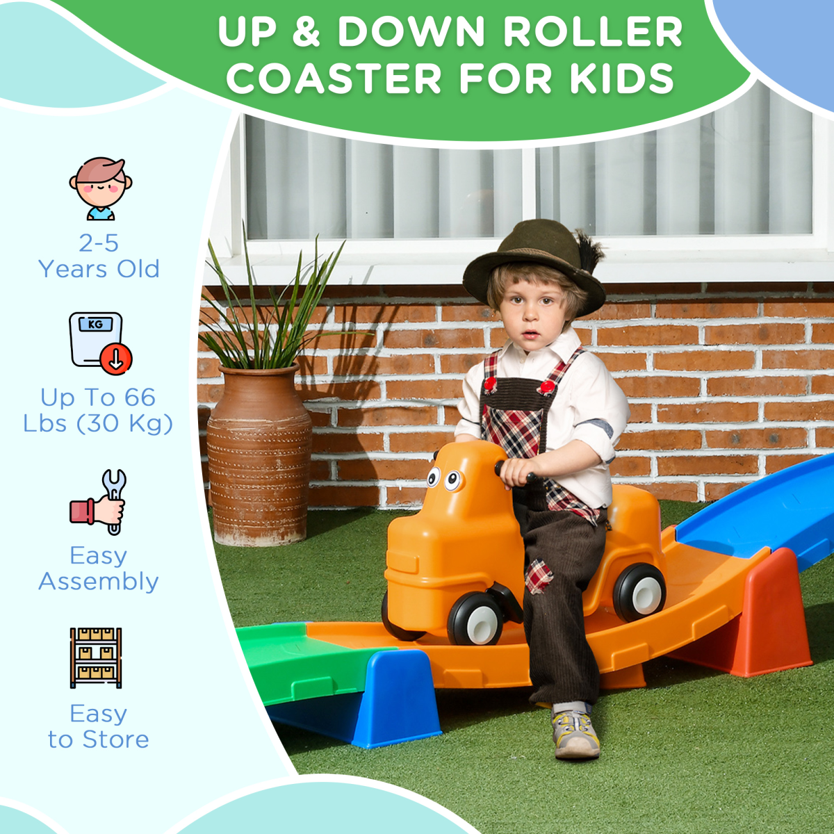 Up & Down Kids Roller Coaster with Non-Slip Steps (Ages 2-5)