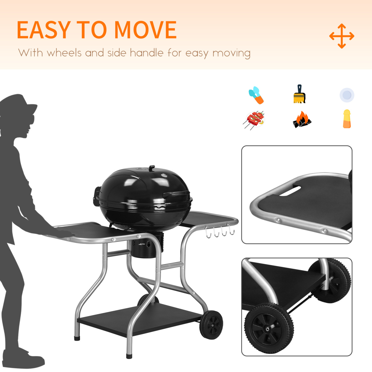 Portable Charcoal Trolley Grill with Wheels