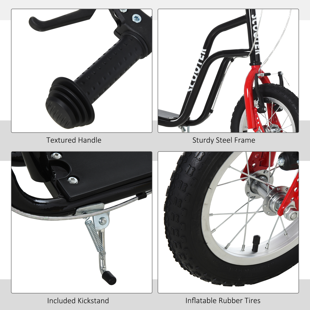 Adjustable Kids Kick Scooter with Inflatable Wheels - Black