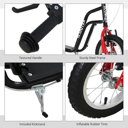 Adjustable Kids Kick Scooter with Inflatable Wheels - Black