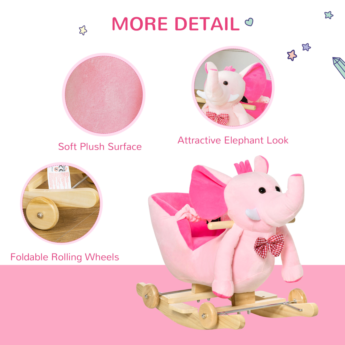Delightful Pink 2-in-1 Rocking Horse & Ride-On Elephant