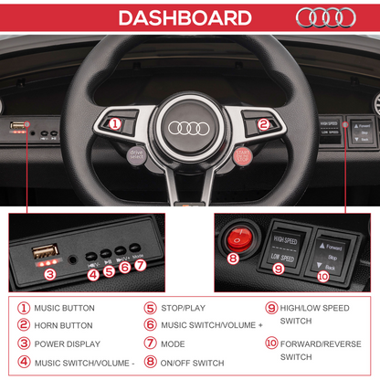 Licensed Audi TT Ride-On Car for Kids 12V Remote Control - Black