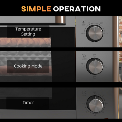 Portable 30L Mini Oven: Adjustable Temp, 60-Min Timer, 1600W Power