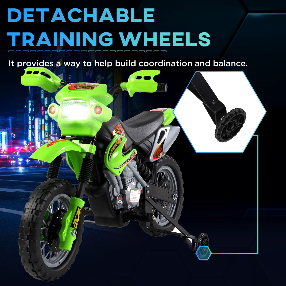 Adventure Green 6V Electric Motorbike for Kids Ages 3-6