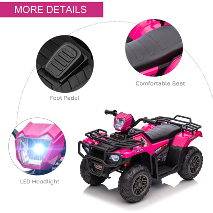Vibrant Pink 12V Kids Electric Quad Bike w/ LED Lights & Music