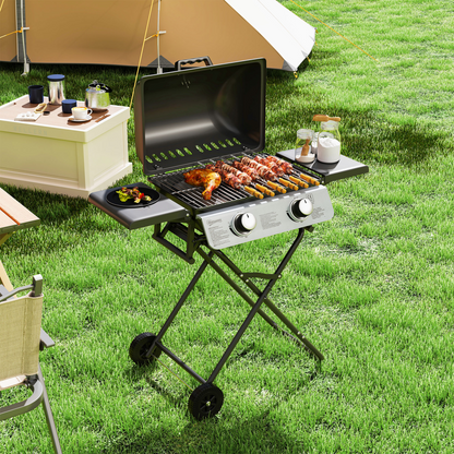 Portable Gas BBQ Grill with Side Tables - Black