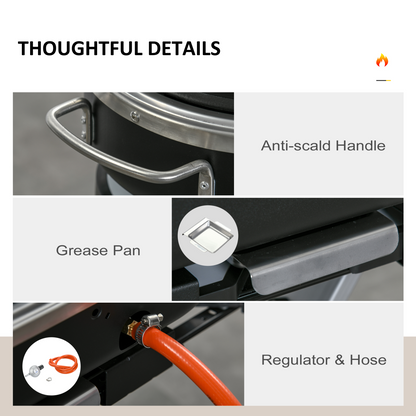 Portable 2-Burner Gas BBQ Grill with Foldable Trolley & Side Storage