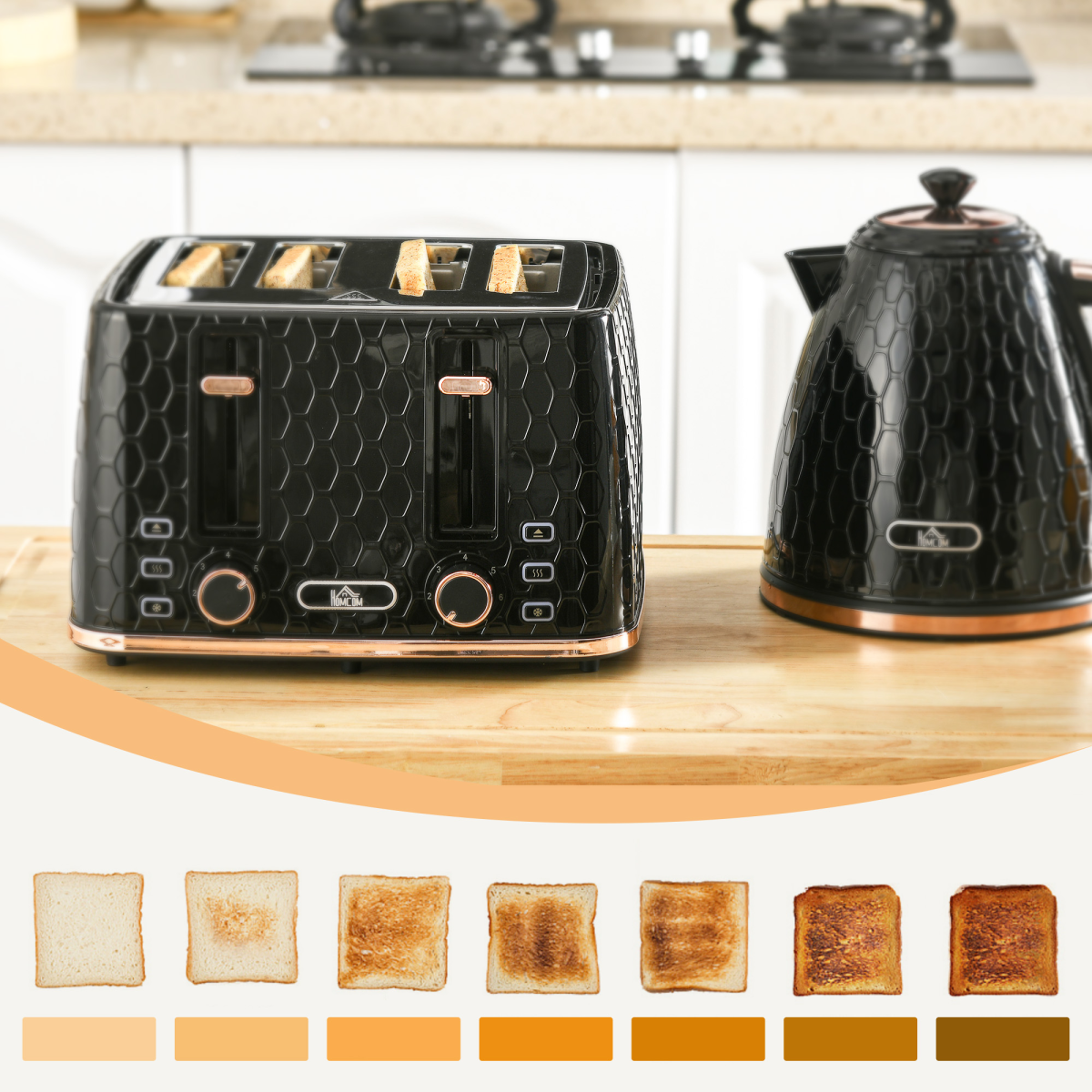 Stylish 1.7L Kettle & Toaster Set - Defrost, Reheat & Honeycomb Design!