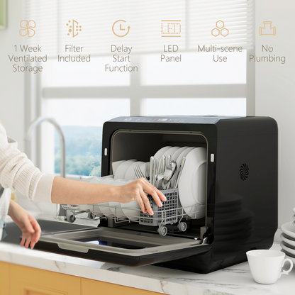 Compact Dishwasher: Dual Supply, 6 Programs, 70°C Sanitization