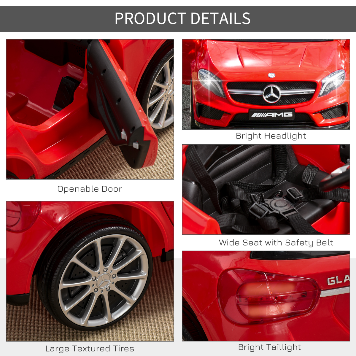 Mercedes Benz Kids Ride-On Car with Remote Control, Music & Lights - Red
