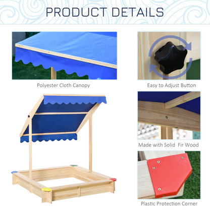 Adjustable Kids Wooden Sandbox Playset with Canopy & Bench
