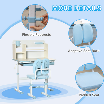 Height-Adjustable Kids Desk & Chair Set for Ages 3-12 - Blue