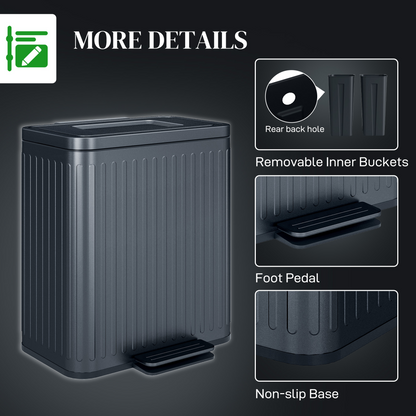 2x20L Double Pedal Bin with Soft-Close Lid - Black