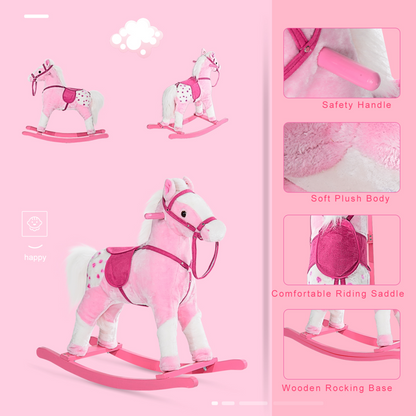 Neighing Plush Rocking Horse Toy Classic Wood Pony