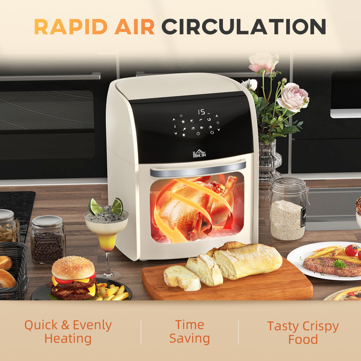 12L Air Fryer Oven with 8 Preset Modes Rapid Air Circulation 1800W White