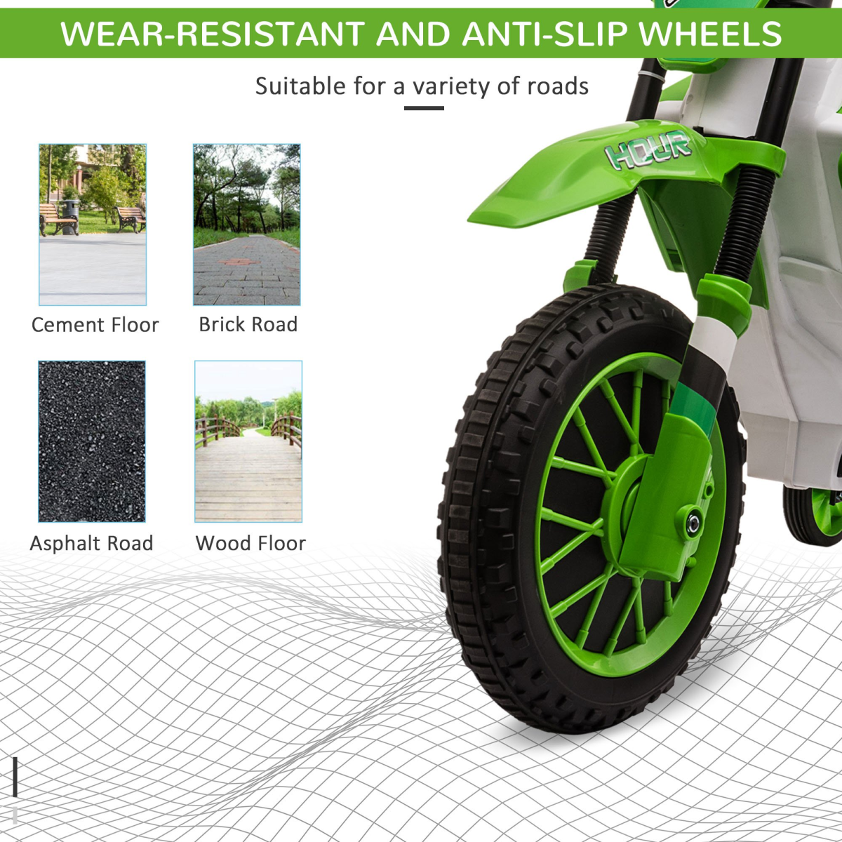Green 12V Kids Electric Motorbike with Training Wheels