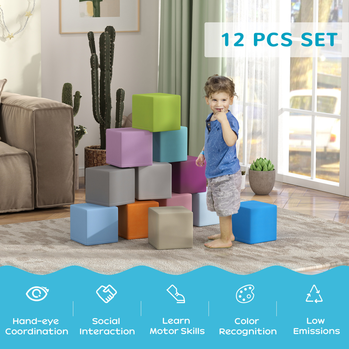12-Piece Soft Foam Play Block Set in Blue