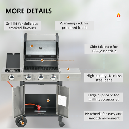 Deluxe 3+1 Burner Gas BBQ Grill