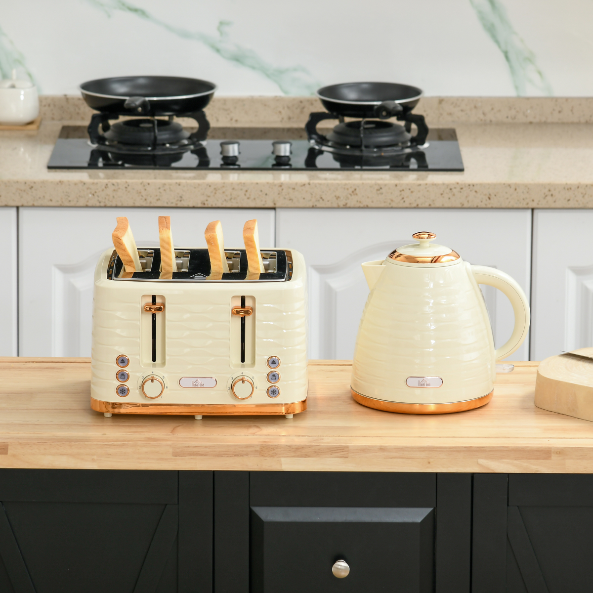 Chic 1.7L Rapid Boil Kettle & 4-Slice Toaster Set - Beige Elegance