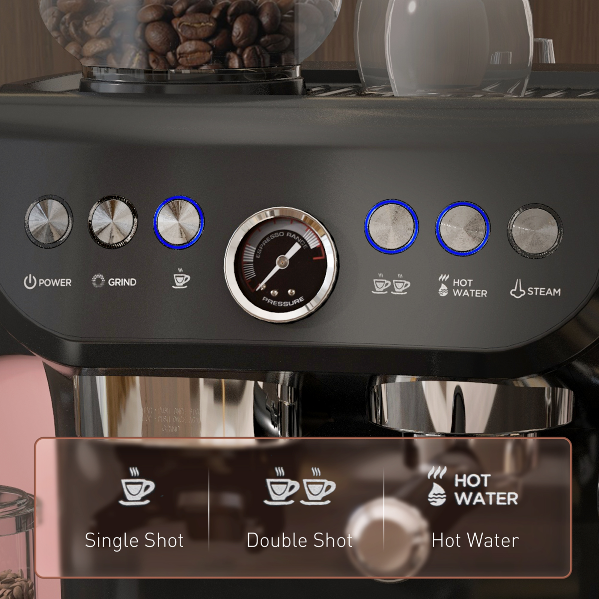Professional Espresso Machine: Integrated Grinder & Steam Wand - 15 Bar Power