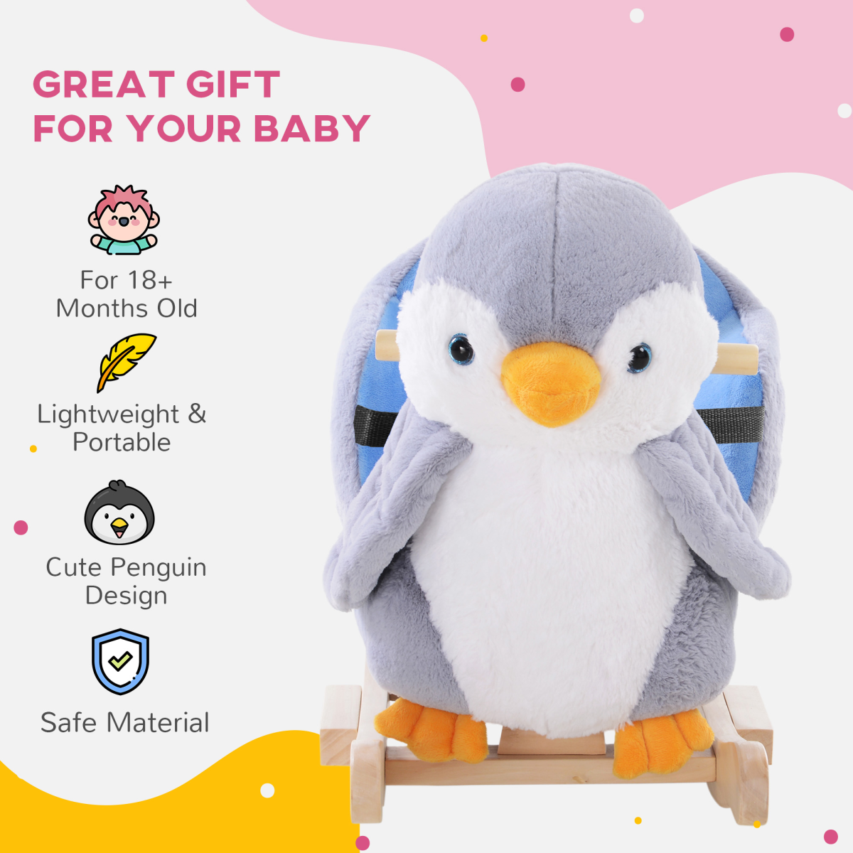 Musical Penguin Plush Rocking Horse for Kids - 32 Songs