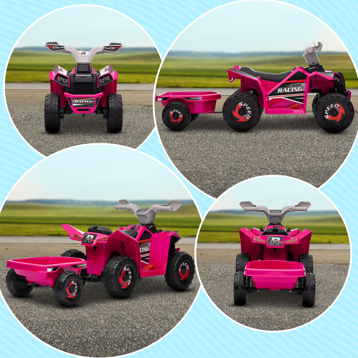 Kids Electric Quad Bike with Trailer - Green