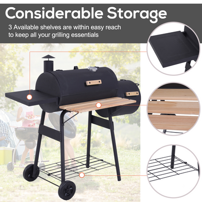 Portable Charcoal BBQ Grill & Offset Smoker