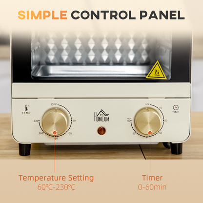 Retro Convection Mini Oven: Stylish Cream Toaster with Baking Tray