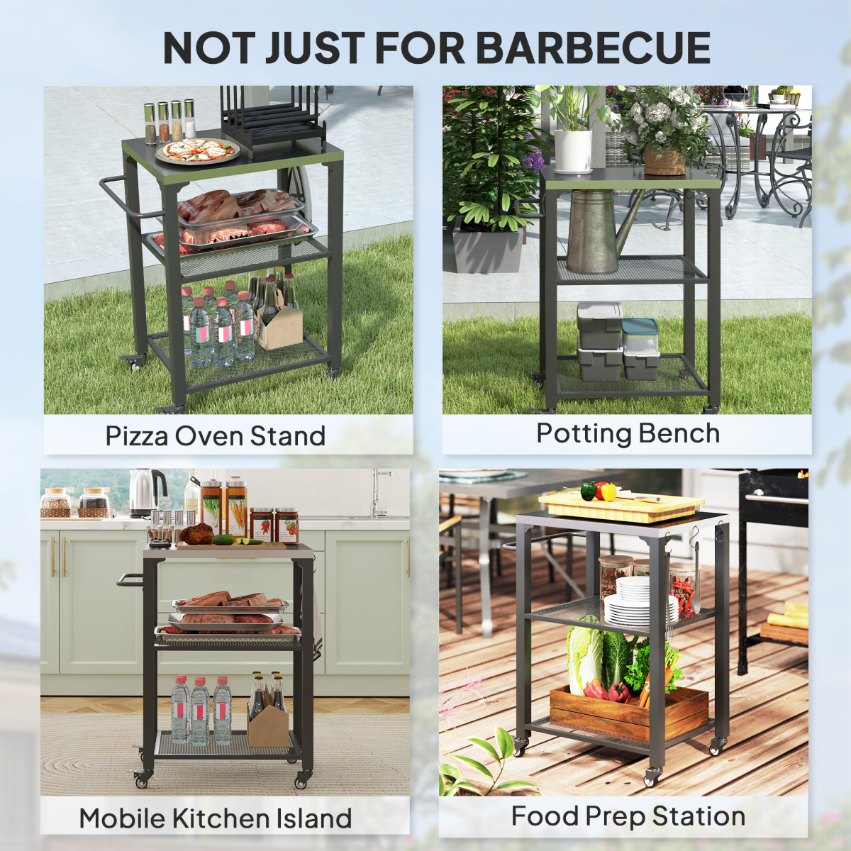 Stainless Steel 3-Shelf Outdoor Grill Cart