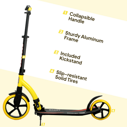 Lightweight Foldable Kick Scooter for Teens & Adults - Smooth Ride in Yellow