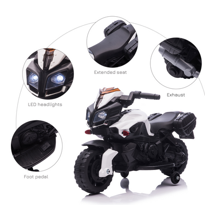 White 6V Electric Kids Motorcycle Ride-On Toy