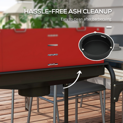 Charcoal BBQ Grill Trolley 5-Level Height & Storage Shelves