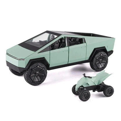 1:24 Scale Silver Cybertruck Model - Diecast Metal Pickup with Sound & Light Features for Kids 3+