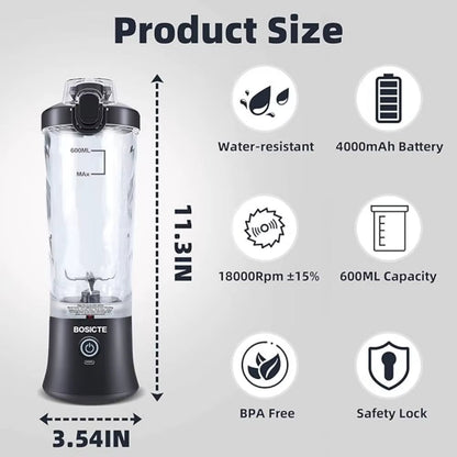 4000Mah Portable Juicer Mixer Cup 600ML with 6 Blades