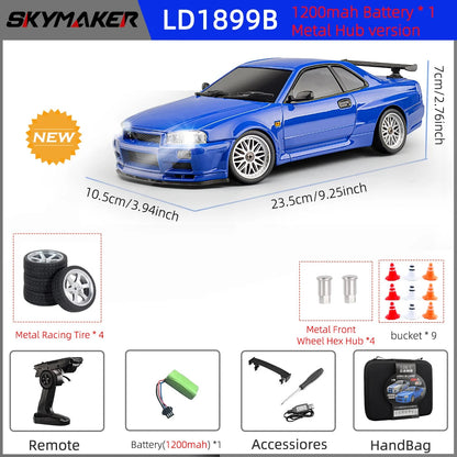 LD1899 1/18 Scale GTR R34 RC Drifting Car - High-Speed Alloy Body with Gyroscope & 2.4GHz RWD Remote Control Racing Vehicle