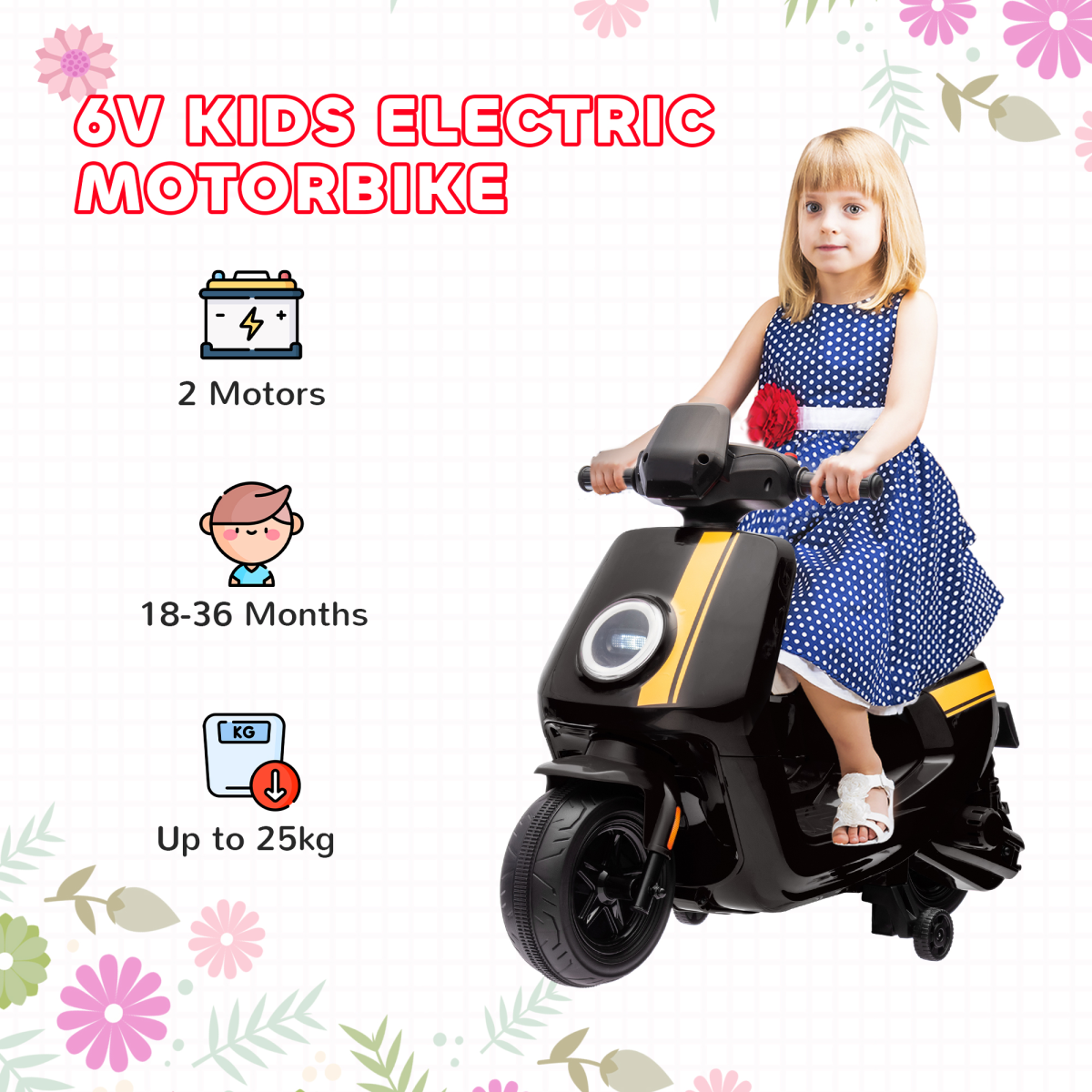 AIYAPLAY 6V Kids Electric Motorbike with Lights