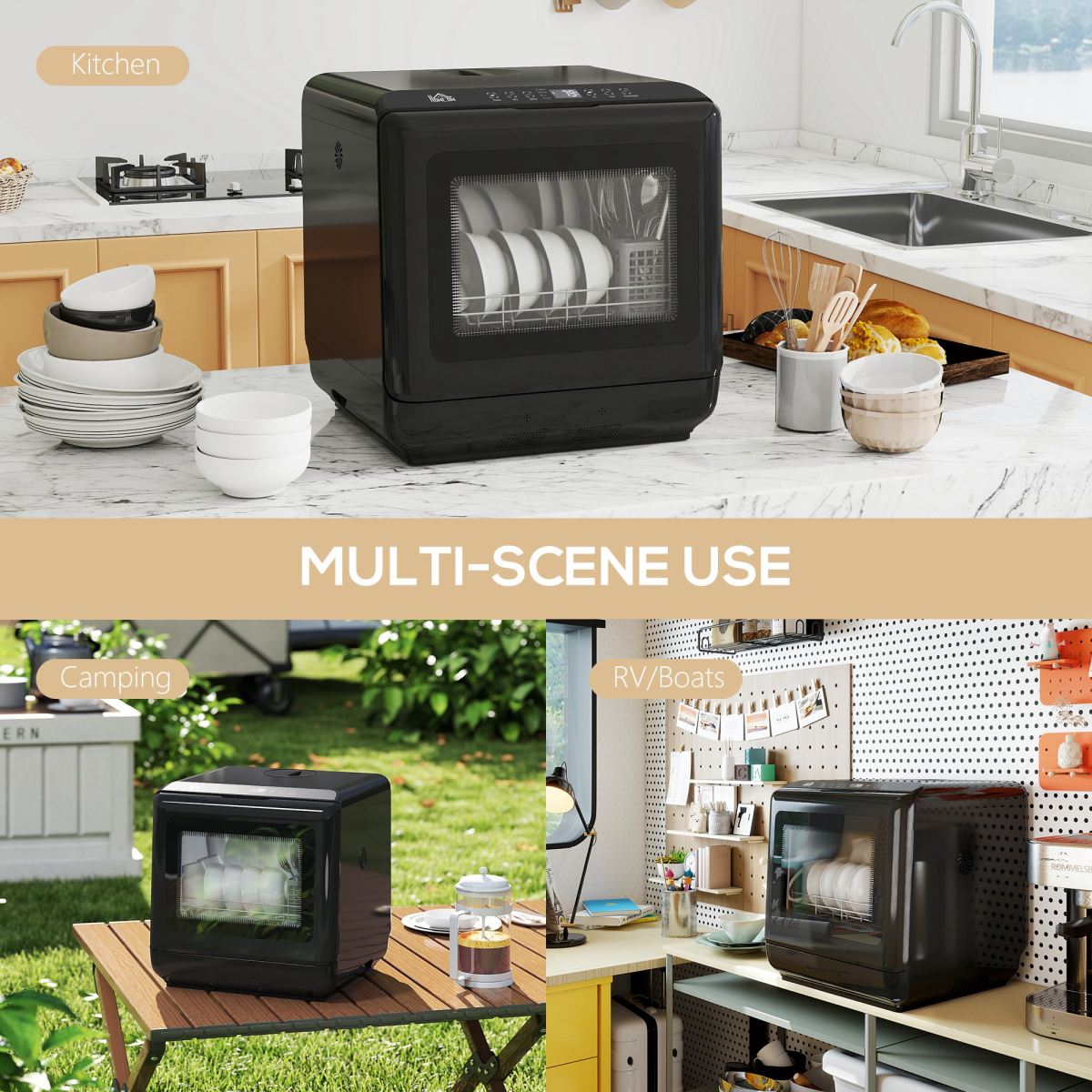 Compact Dishwasher: Dual Supply, 6 Programs, 70°C Sanitization