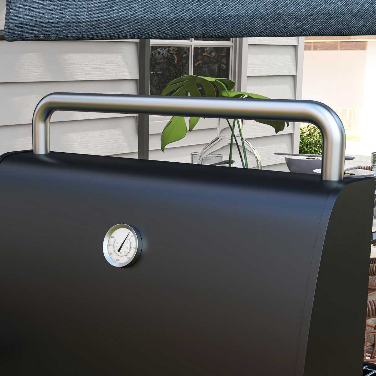 Portable Charcoal BBQ Grill Trolley with Shelves