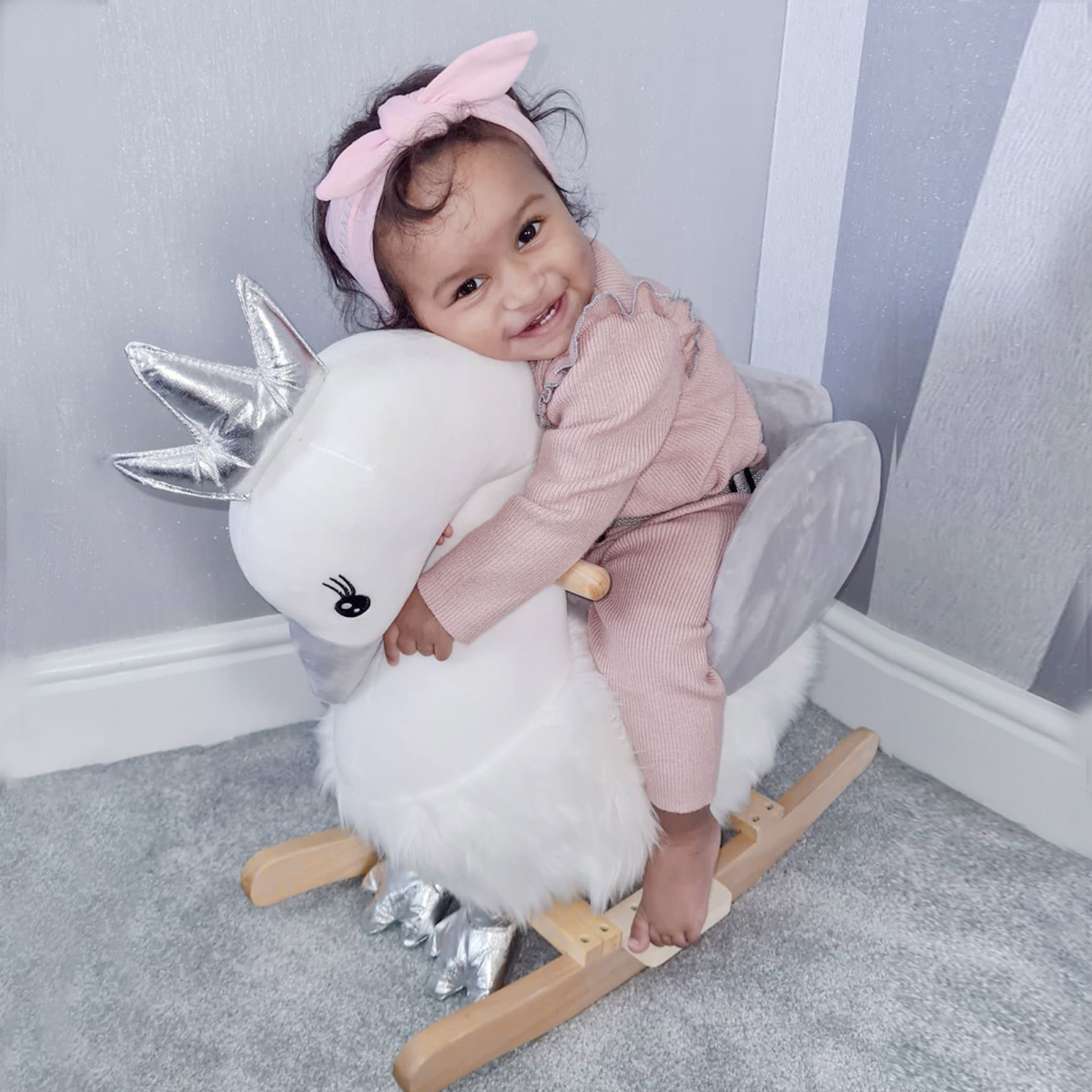 Enchanting Kids Ride-On Rocking Swan with Sound