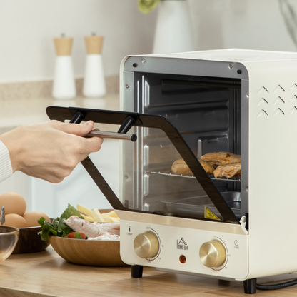 Retro Convection Mini Oven: Stylish Cream Toaster with Baking Tray