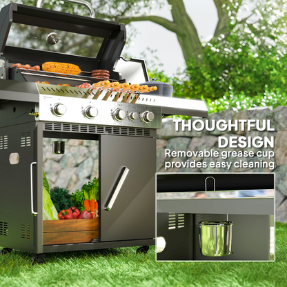 4+1 Burner Gas BBQ Grill With Clear View Lid