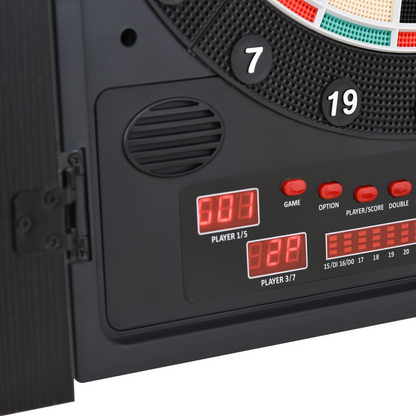 LED Dartboard with Digital Scoreboard, 27 Games, Cabinet & Storage