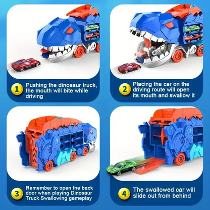 Transforming Dinosaur Truck with Foldable Race Track - Perfect Birthday Gift for Boys and Girls!