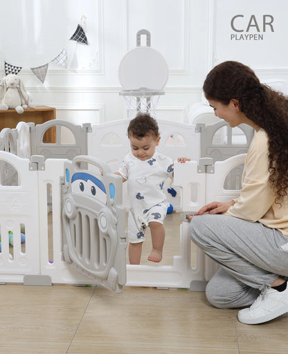 UBRAVOO Foldable Baby Playpen – 14-Panel Play Fence with Basketball Hoop & 50 Color Balls for Toddlers
