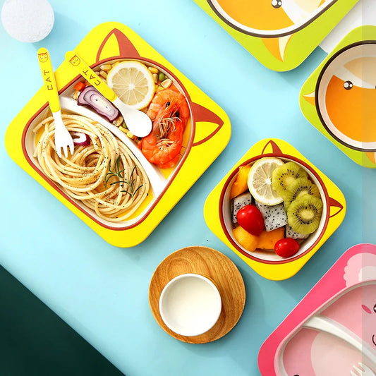 Baby Bamboo Fiber Tableware Set – Cute Cartoon Feeding Bowl & Plate for Kids and Toddlers