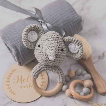 Animal New Born Baby Gift Set (0–6mths) in Grey Bunny & Elephant - 7 Piece Set