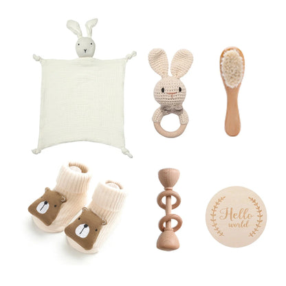 Animal New Born Baby Gift Set (0–6mths) in Natural Bear & Bunny - 7 Piece Set