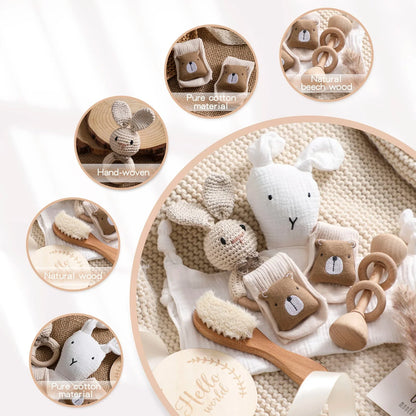 Animal New Born Baby Gift Set (0–6mths) in Natural Bear & Bunny - 7 Piece Set