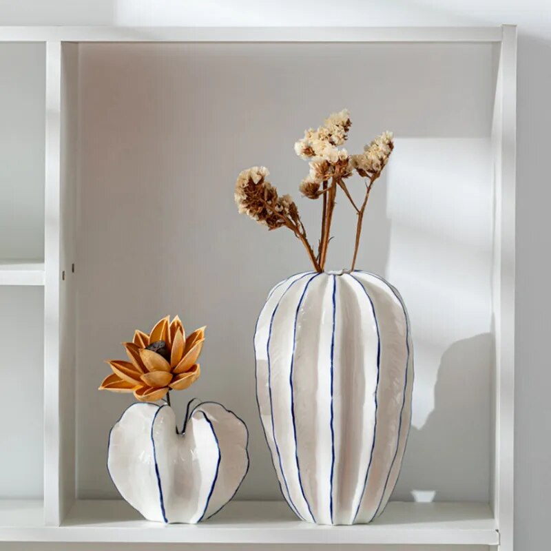 Carambola Ceramic Vases - White & Blue